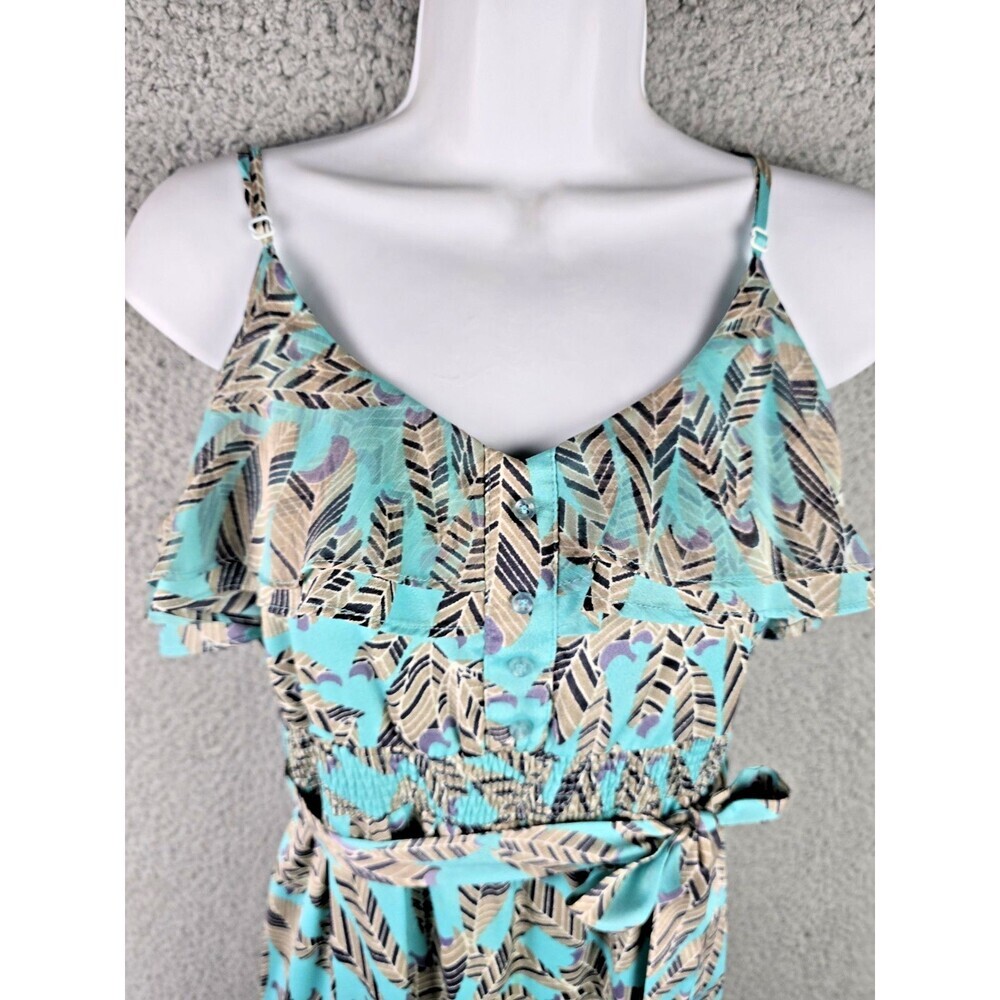 MM Couture Maxi Dress Large Jade Green Feather Ruffle Smocked Waist Boho Trendy - Picture 9 of 13